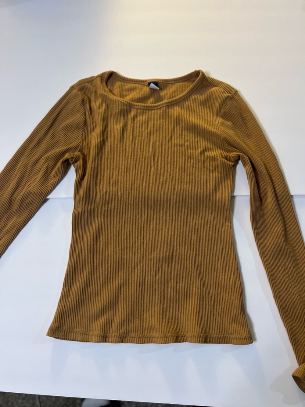 Old Navy Ribbed Long-Sleeve Crewneck Top - Mustard Brown